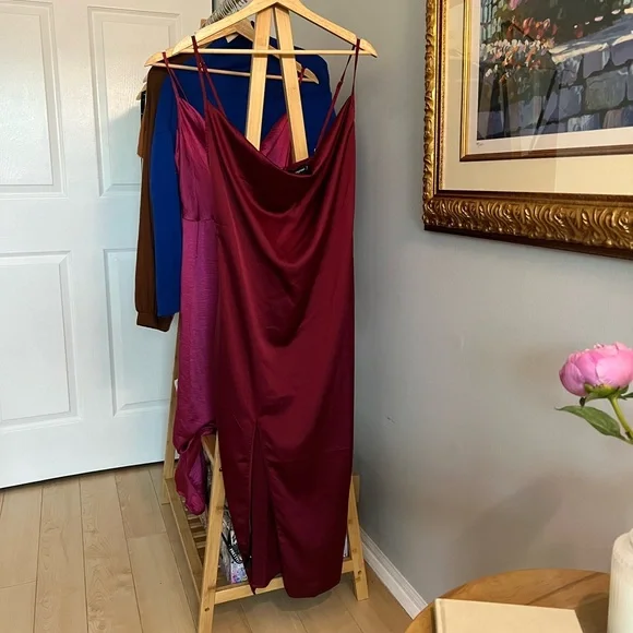 pretty little thing burgundy dress Petite Burgundy Embellished Tie Neck Maxi Dress